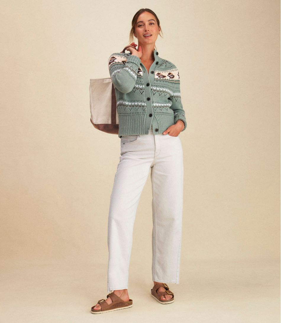 L.L.Bean Women's Signature Cotton Fisherman Sweater, Short Cardigan Fair Isle CLOTHING|SALE
