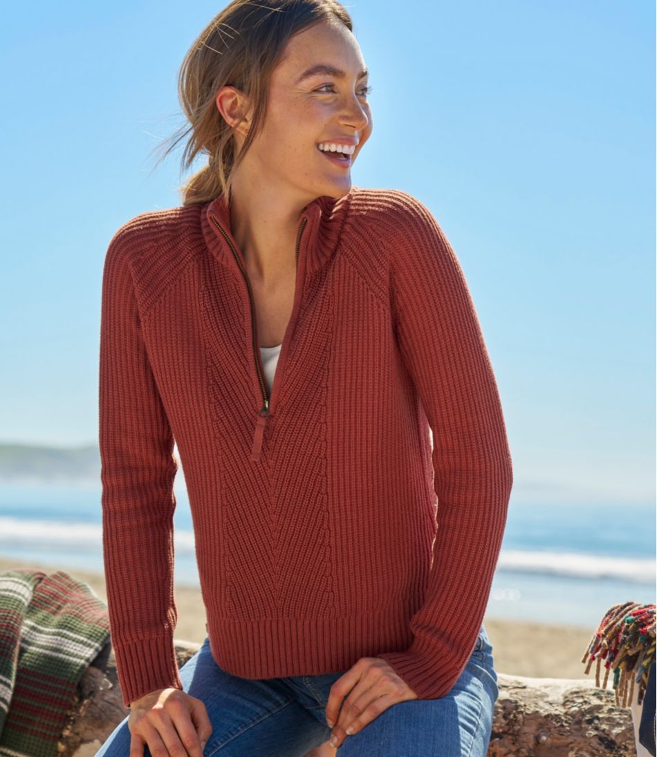 L.L.Bean Women's Mariner Shaker Sweater, Quarter-Zip CLOTHING|SALE