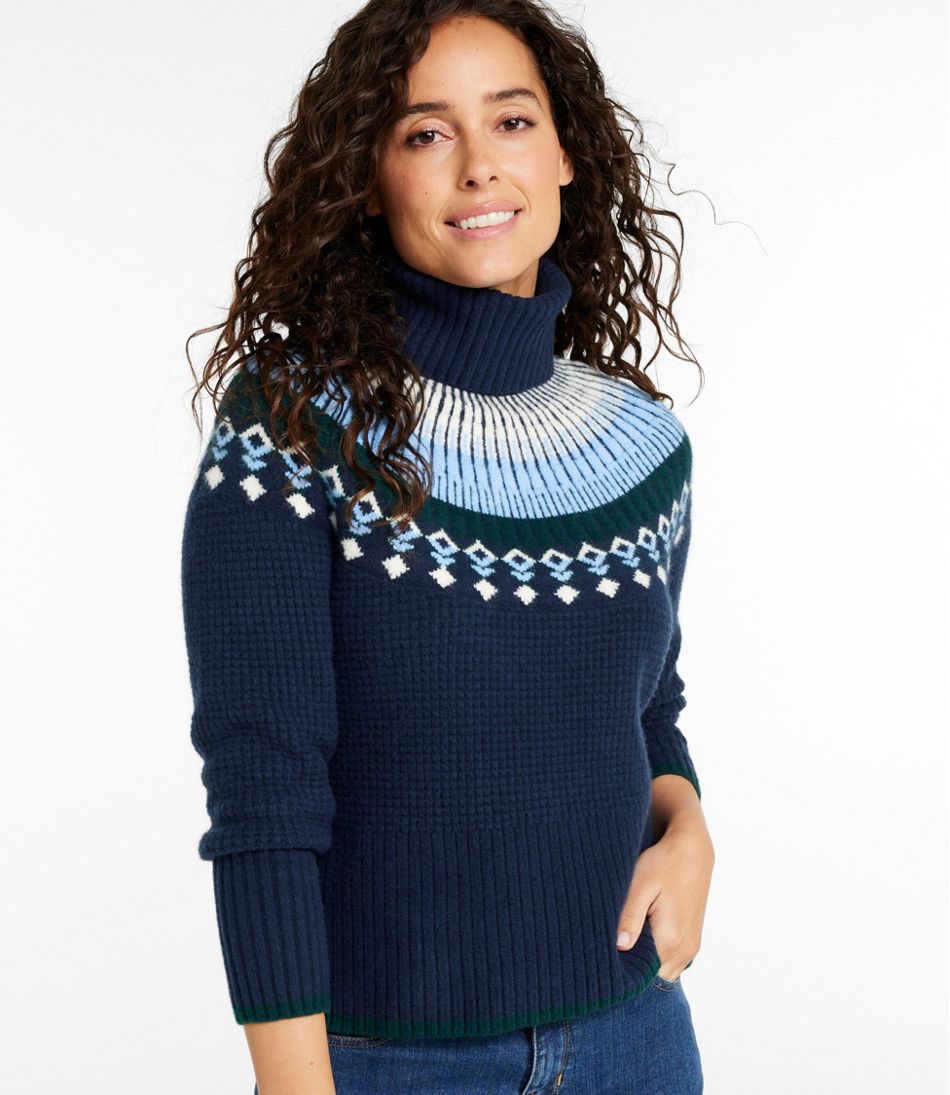 L.L.Bean Women's SuperSoft Waffle Sweater, Turtleneck Fair Isle CLOTHING|SALE