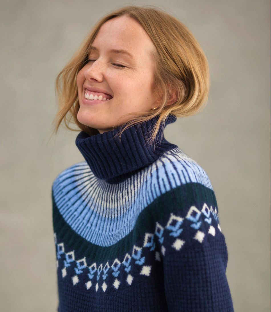 L.L.Bean Women's SuperSoft Waffle Sweater, Turtleneck Fair Isle CLOTHING|SALE