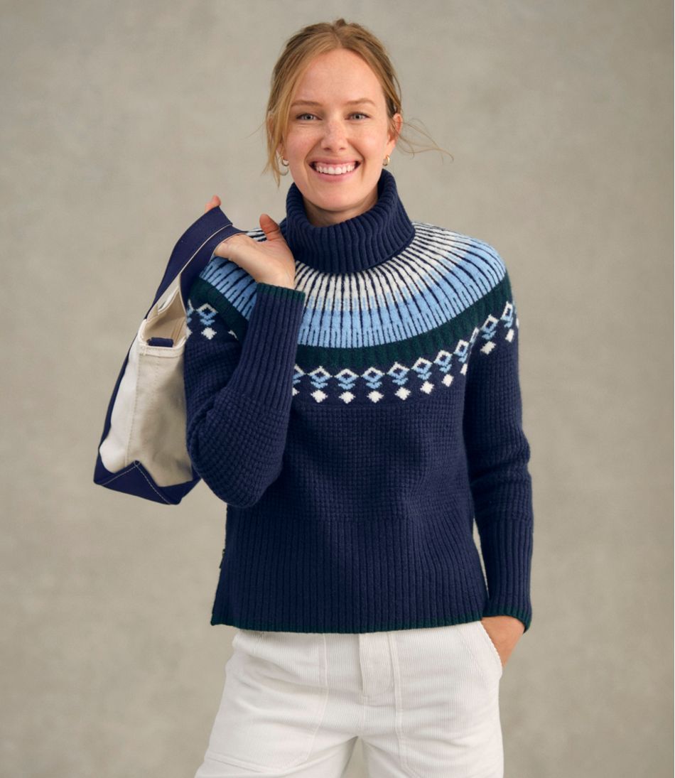 L.L.Bean Women's SuperSoft Waffle Sweater, Turtleneck Fair Isle CLOTHING|SALE