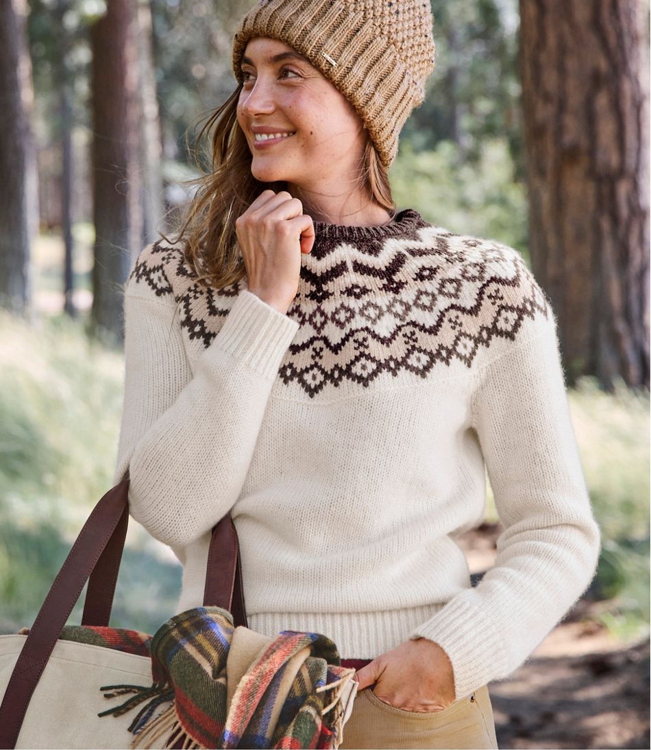 L.L.Bean Women's Bean's Classic Ragg Wool Sweater, Crewneck Fair Isle CLOTHING|SALE