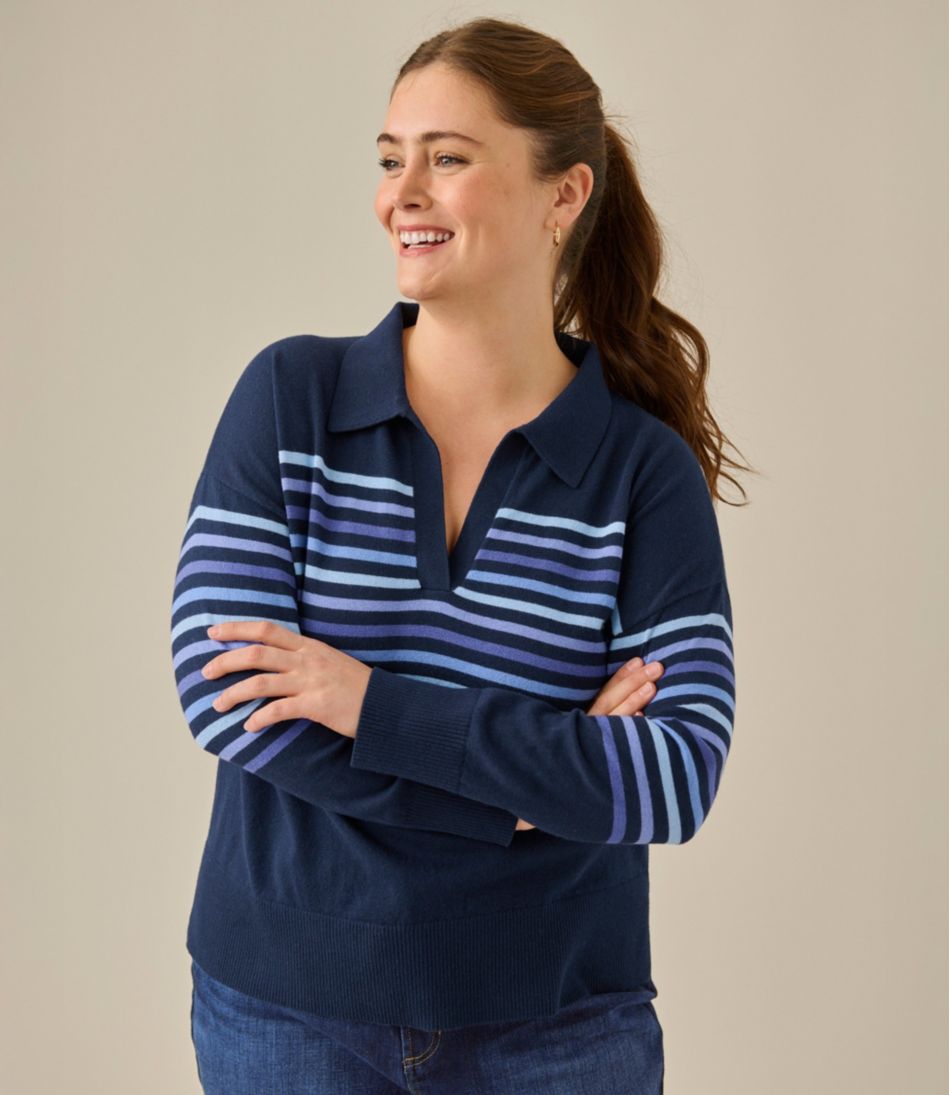 L.L.Bean Women's Cotton/Cashmere Sweater, Polo Stripe CLOTHING|SALE