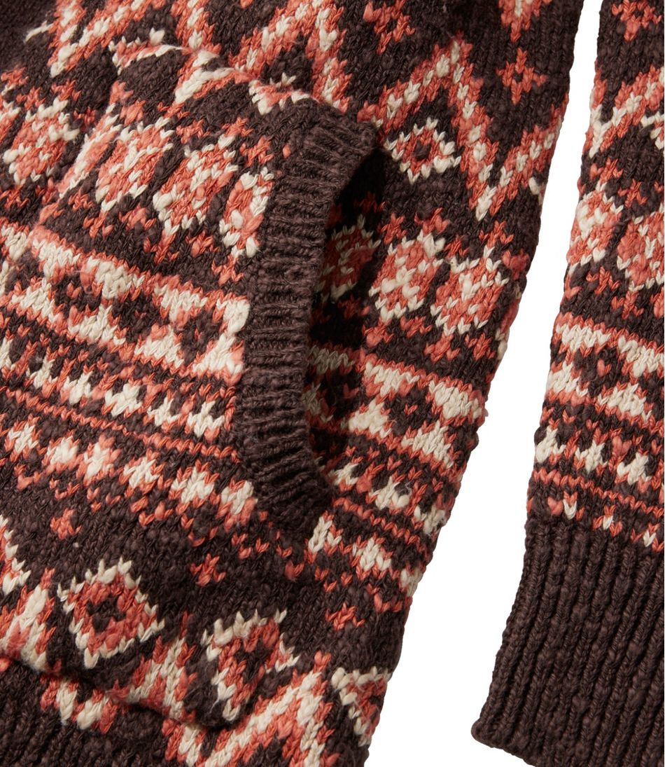 L.L.Bean Women's Cotton Ragg Sweater, Open Cardigan Fair Isle CLOTHING|SALE