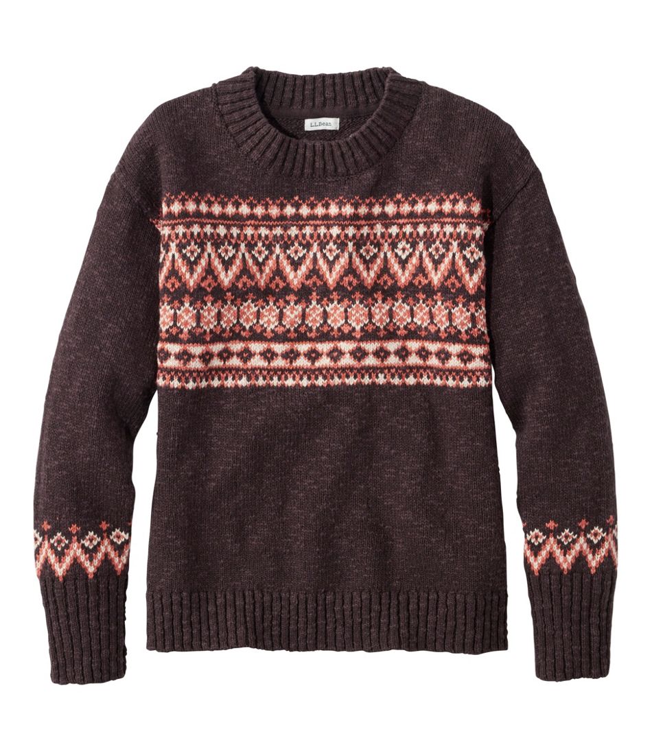L.L.Bean Women's Cotton Ragg Sweater, Crewneck Fair Isle CLOTHING|SALE