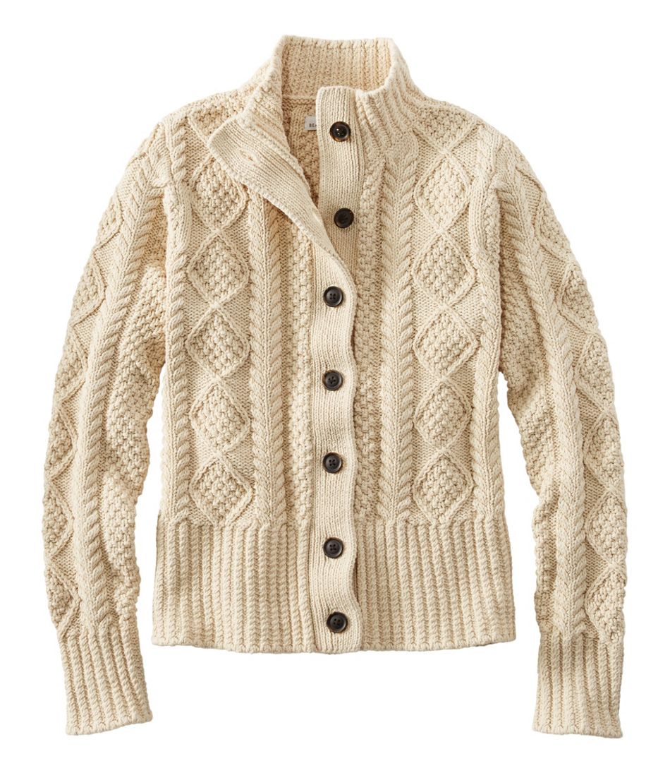 L.L.Bean Women's Signature Cotton Fisherman Sweater, Short Cardigan CLOTHING