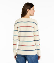 L.L.Bean Women's Sunwashed Waffle Sweater, Pullover Stripe CLOTHING