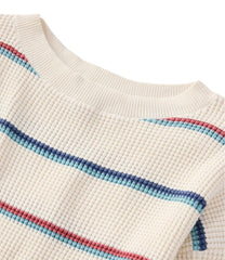 L.L.Bean Women's Sunwashed Waffle Sweater, Pullover Stripe CLOTHING