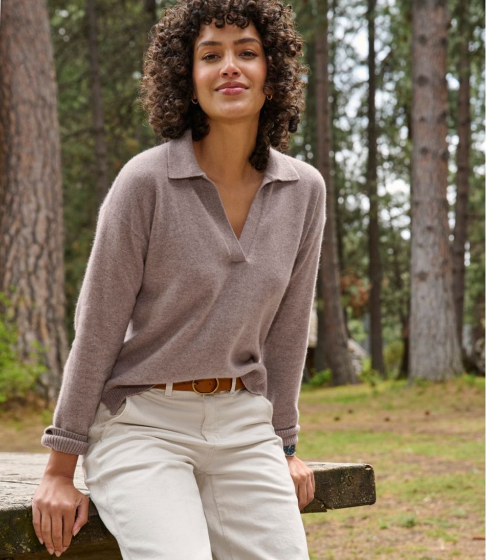 L.L.Bean Women's Classic Cashmere Sweater, Relaxed Polo CLOTHING