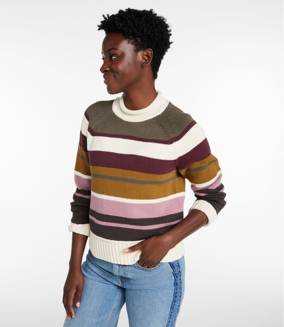L.L.Bean Women's Signature Original Cotton Sweater, Rollneck Stripe CLOTHING|SALE