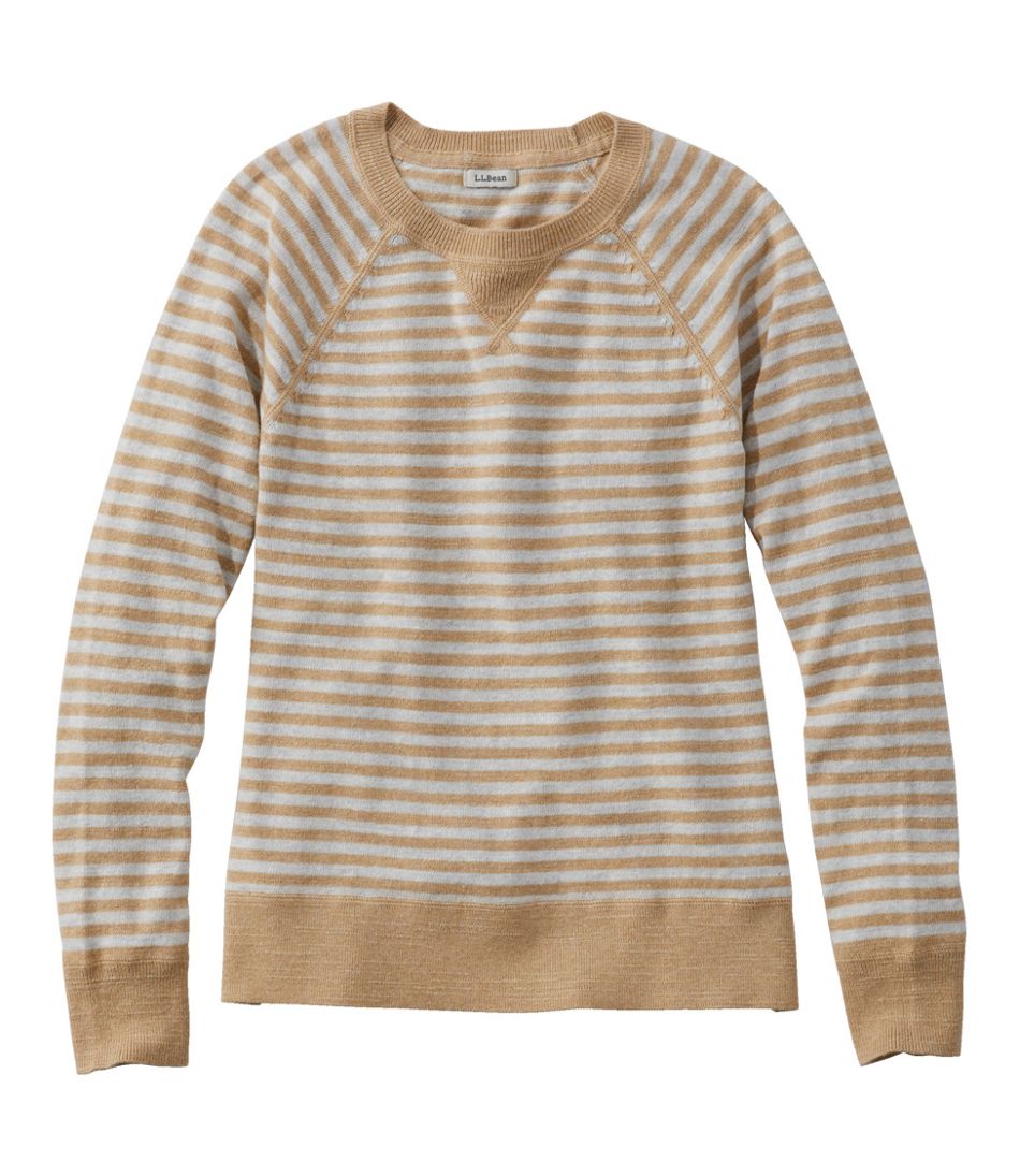L.L.Bean Women's Organic Cotton Slub Sweater, Crewneck Stripe CLOTHING|SALE