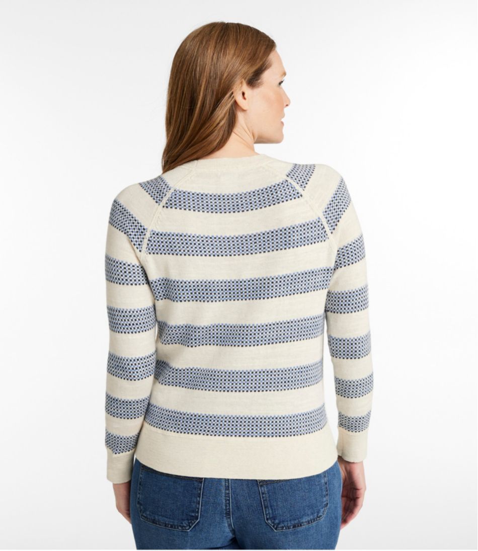 L.L.Bean Women's Organic Cotton Slub Sweater, Crewneck Stripe CLOTHING|SALE