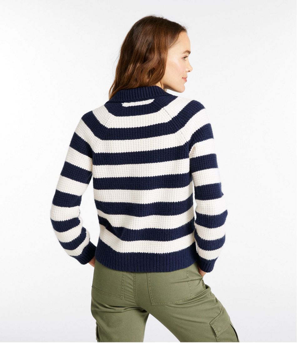 L.L.Bean Women's SuperSoft Waffle Sweater, Polo Stripe CLOTHING