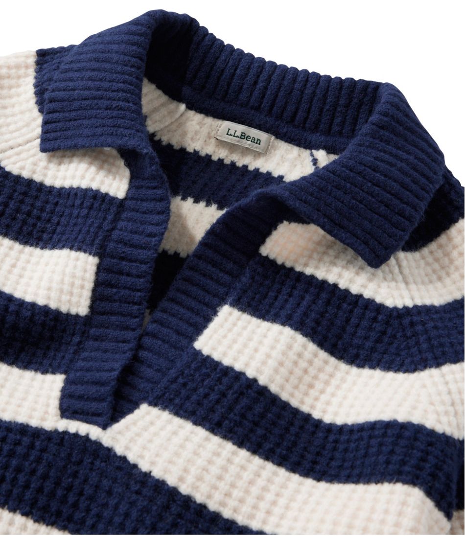 L.L.Bean Women's SuperSoft Waffle Sweater, Polo Stripe CLOTHING