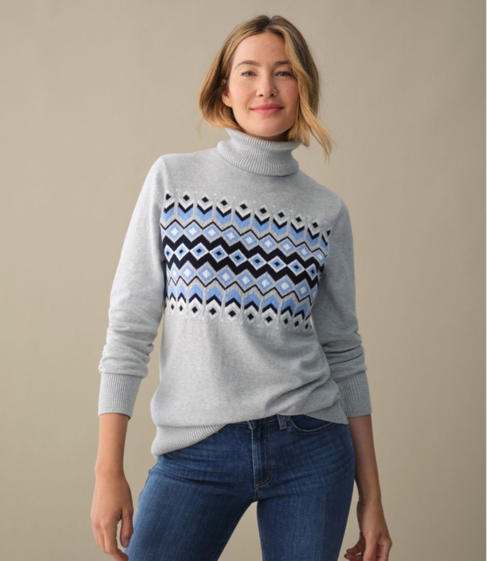 L.L.Bean Women's Cotton/Cashmere Sweater, Turtleneck Intarsia CLOTHING|SALE
