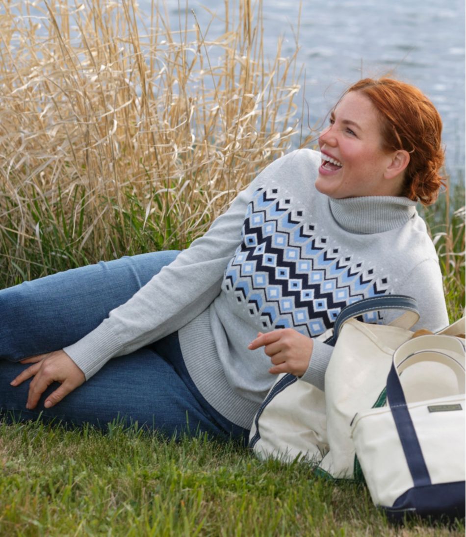 L.L.Bean Women's Cotton/Cashmere Sweater, Turtleneck Intarsia CLOTHING|SALE