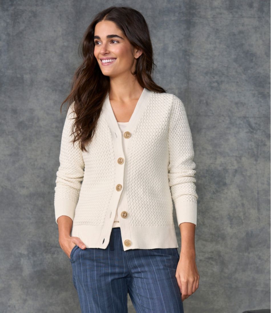 L.L.Bean Women's Basketweave Sweater, Button-Front Cardigan CLOTHING|SALE