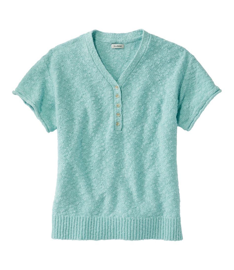L.L.Bean Women's Midweight Cotton Slub Sweater, Henley Short-Sleeve CLOTHING|SALE
