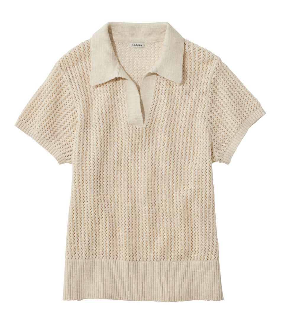 L.L.Bean Women's Organic Cotton Slub Pointelle Sweater, Polo CLOTHING