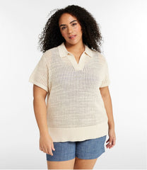 L.L.Bean Women's Organic Cotton Slub Pointelle Sweater, Polo CLOTHING