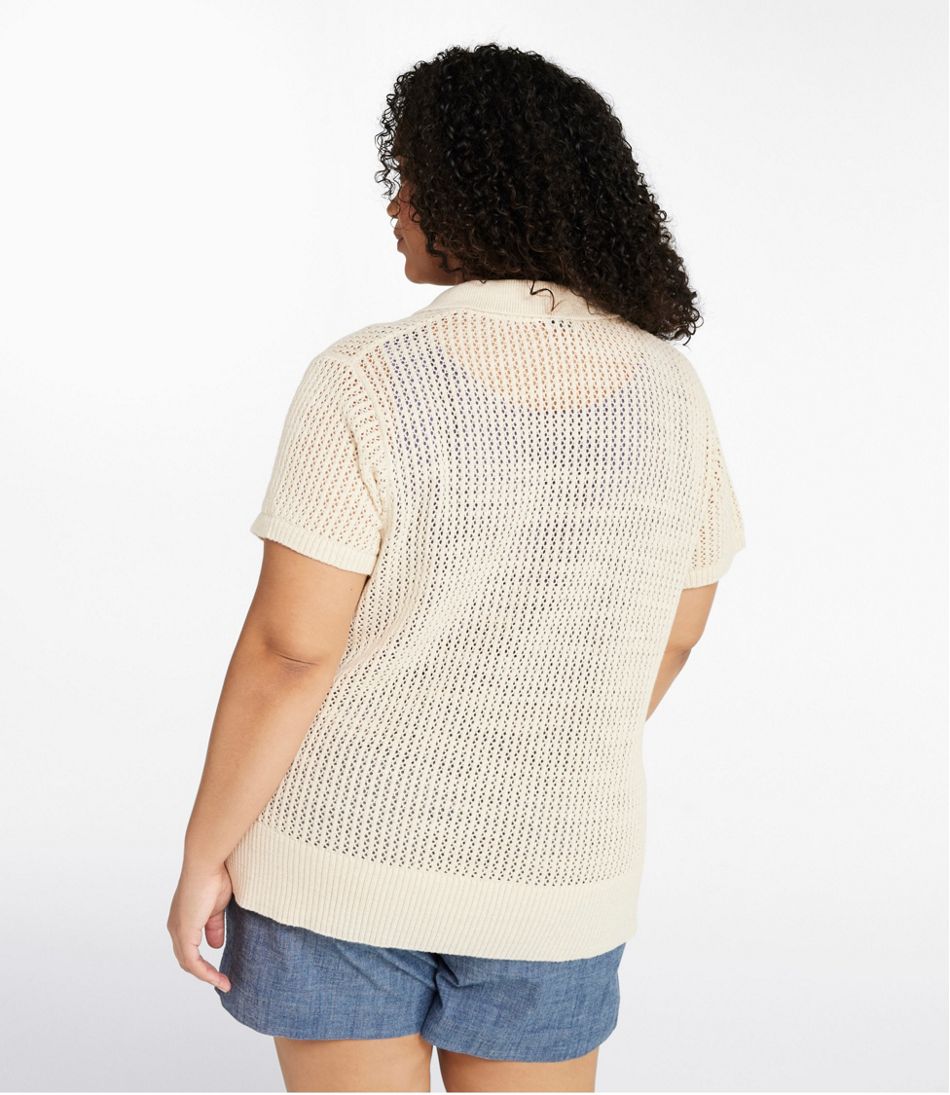 L.L.Bean Women's Organic Cotton Slub Pointelle Sweater, Polo CLOTHING