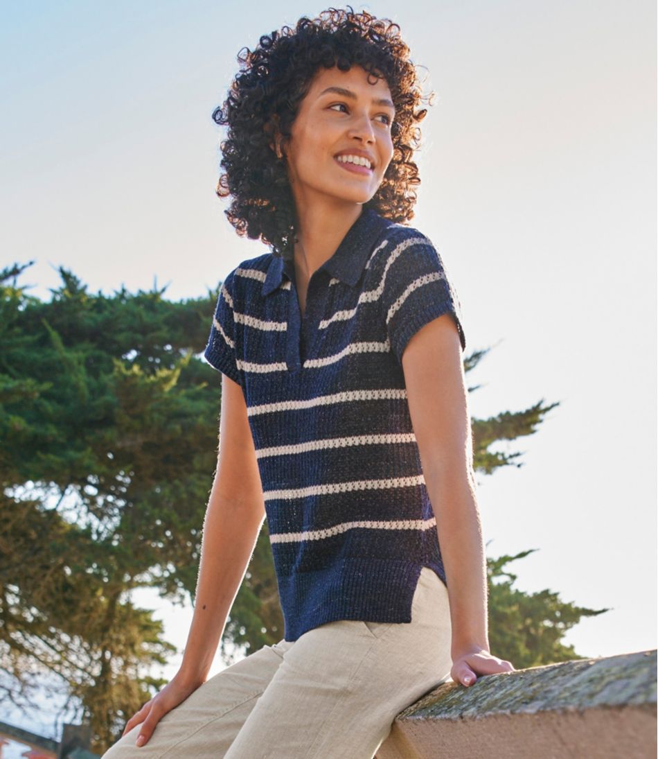 L.L.Bean Women's Organic Cotton Slub Pointelle Sweater, Polo CLOTHING