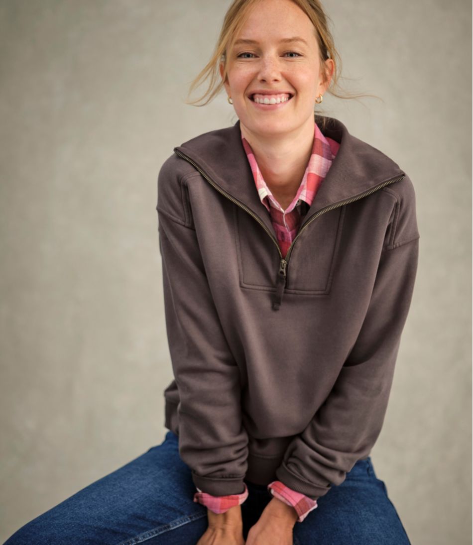L.L.Bean Women's Sunwashed Sweats, Quarter-Zip CLOTHING