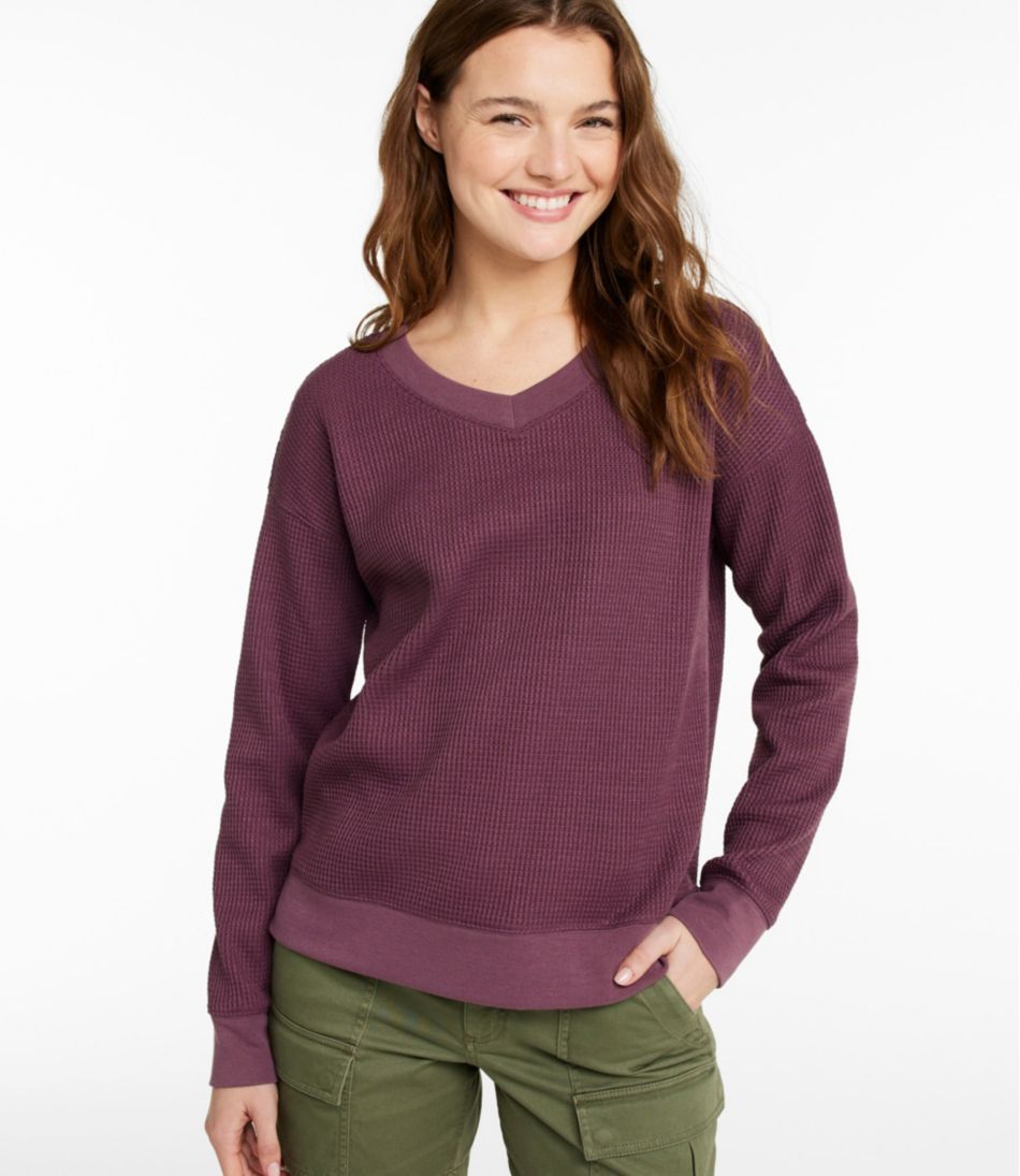 L.L.Bean Women's Birchwood Brushed Waffle Top, V-Neck CLOTHING