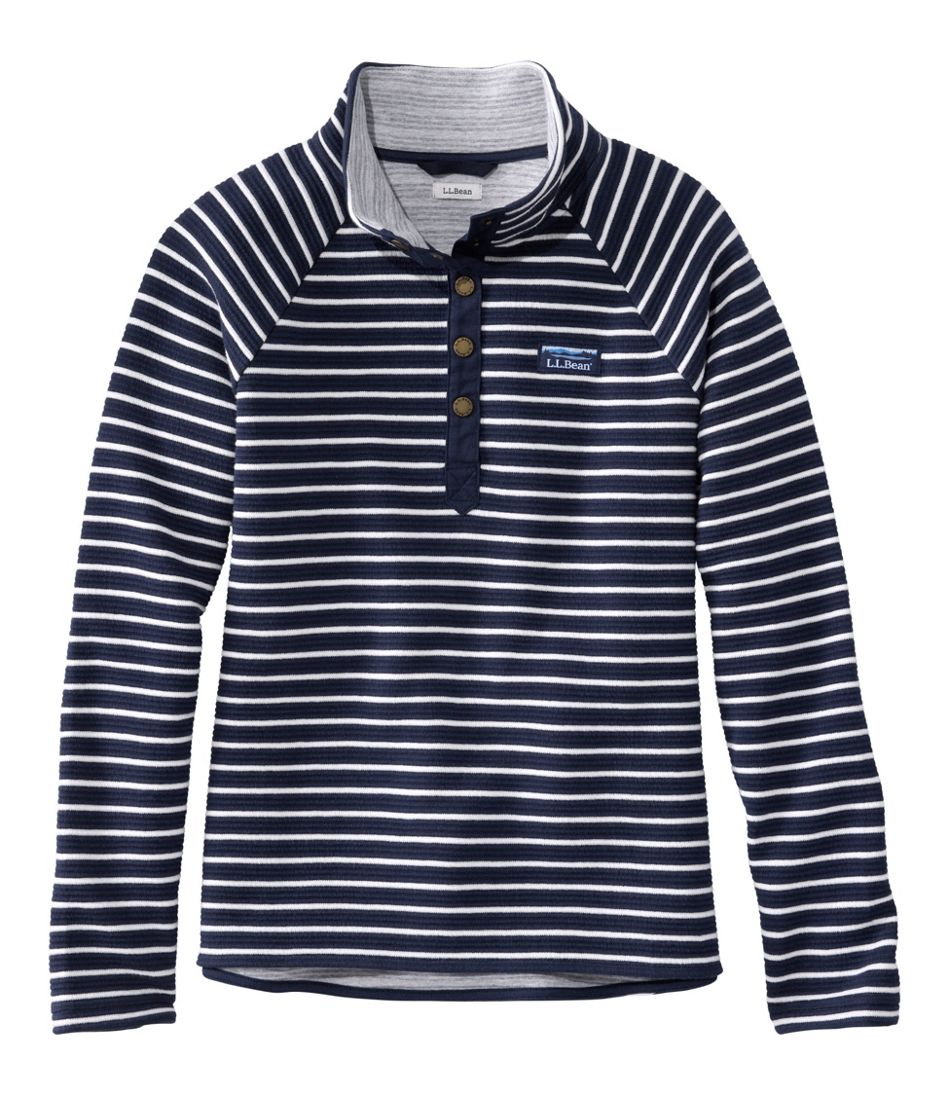 L.L.Bean Women's Lakewashed Double-Knit Quarter-Snap, Stripe CLOTHING
