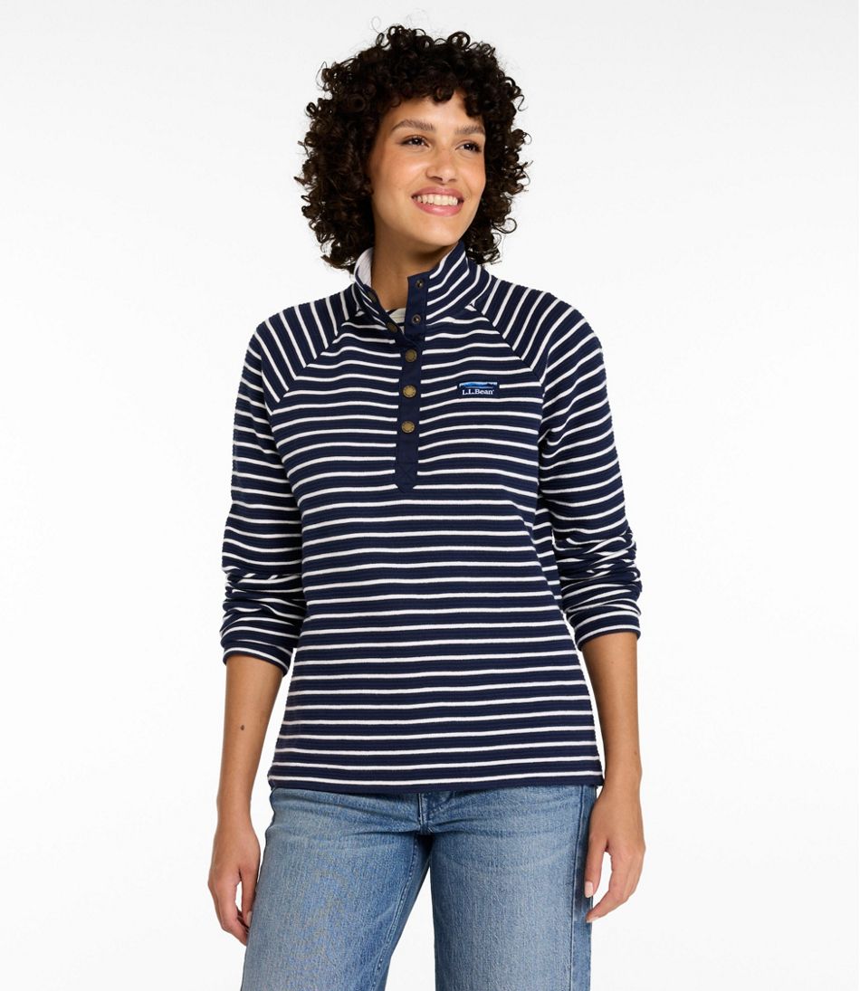 L.L.Bean Women's Lakewashed Double-Knit Quarter-Snap, Stripe CLOTHING