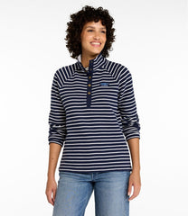 L.L.Bean Women's Lakewashed Double-Knit Quarter-Snap, Stripe CLOTHING
