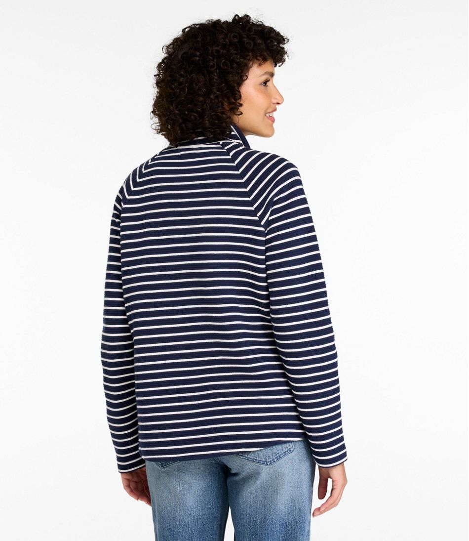 L.L.Bean Women's Lakewashed Double-Knit Quarter-Snap, Stripe CLOTHING