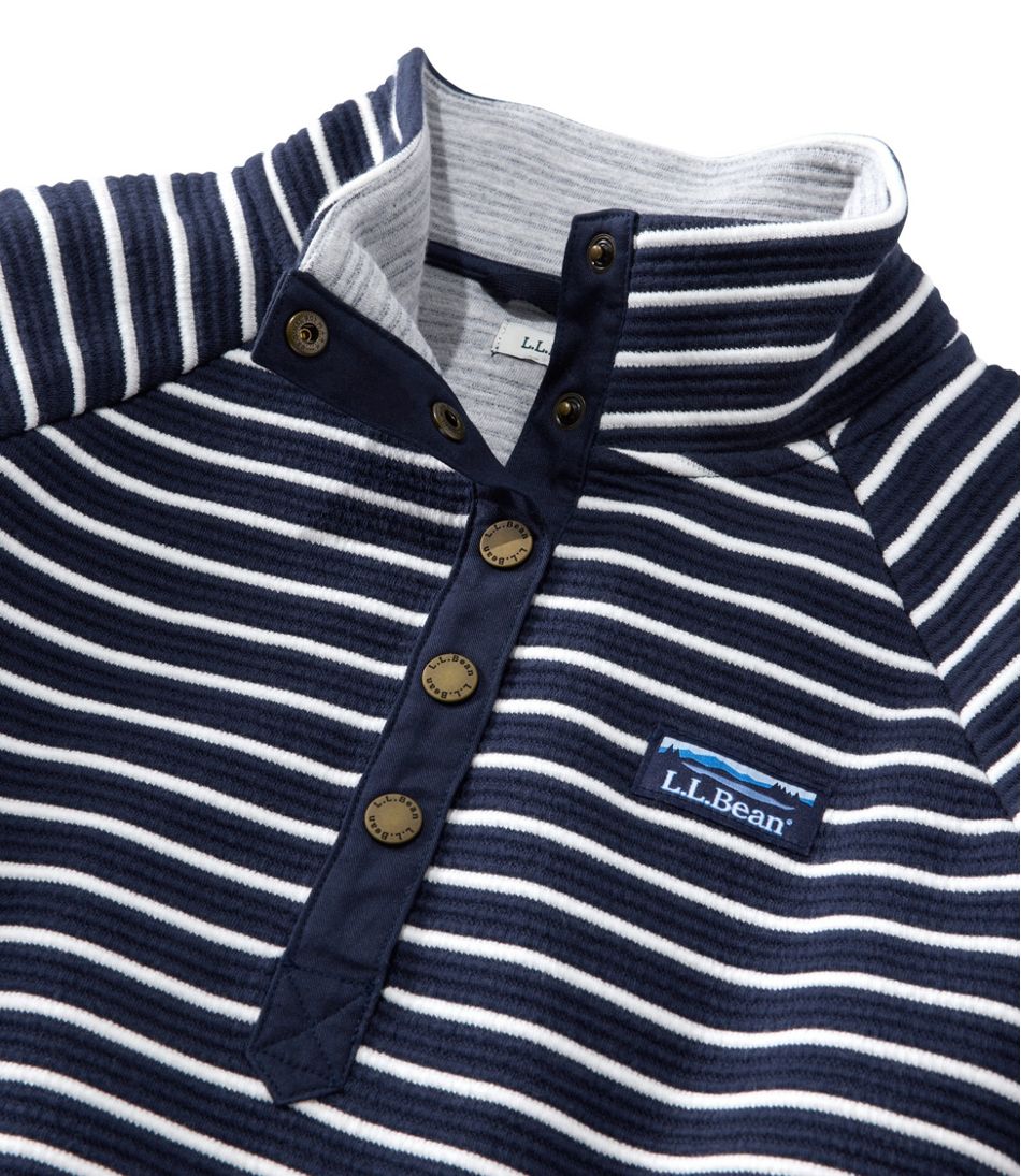 L.L.Bean Women's Lakewashed Double-Knit Quarter-Snap, Stripe CLOTHING