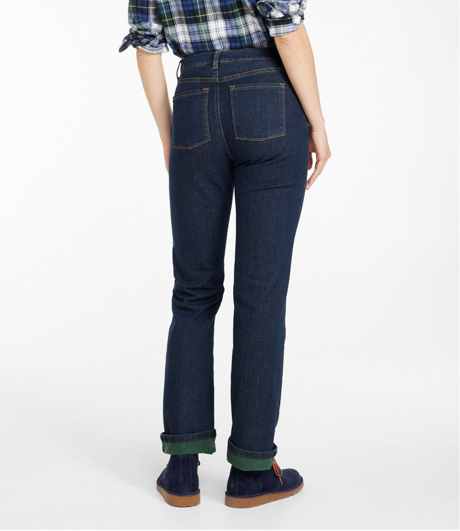 L.L.Bean Women's True Shape Jeans, High-Rise Straight-Leg Fleece-Lined CLOTHING