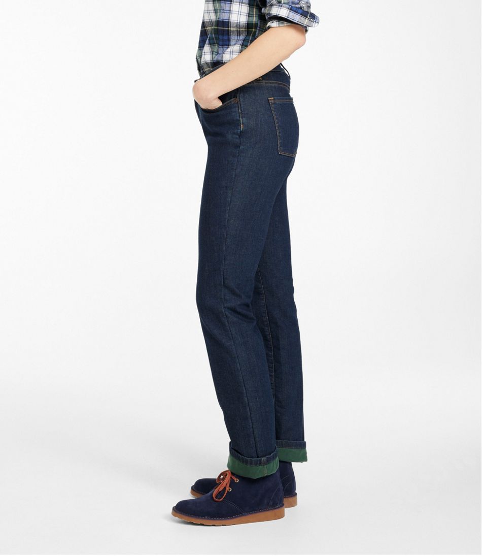 L.L.Bean Women's True Shape Jeans, High-Rise Straight-Leg Fleece-Lined CLOTHING