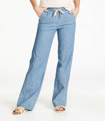 L.L.Bean Women's Lakewashed Pull-On Chinos, Mid-Rise Wide-Leg Chambray CLOTHING