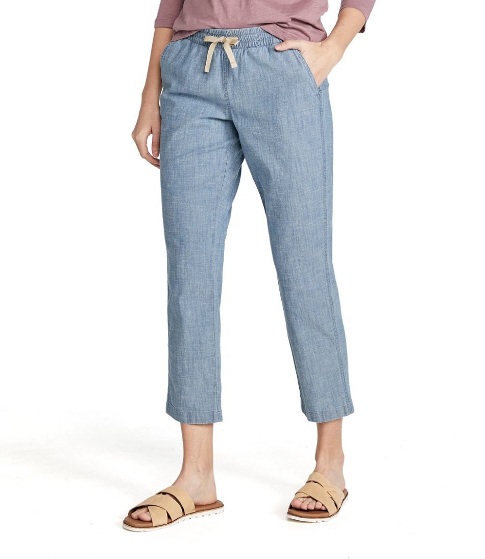 L.L.Bean Women's Lakewashed Pull-On Chinos, Mid-Rise Chambray Ankle Pants CLOTHING