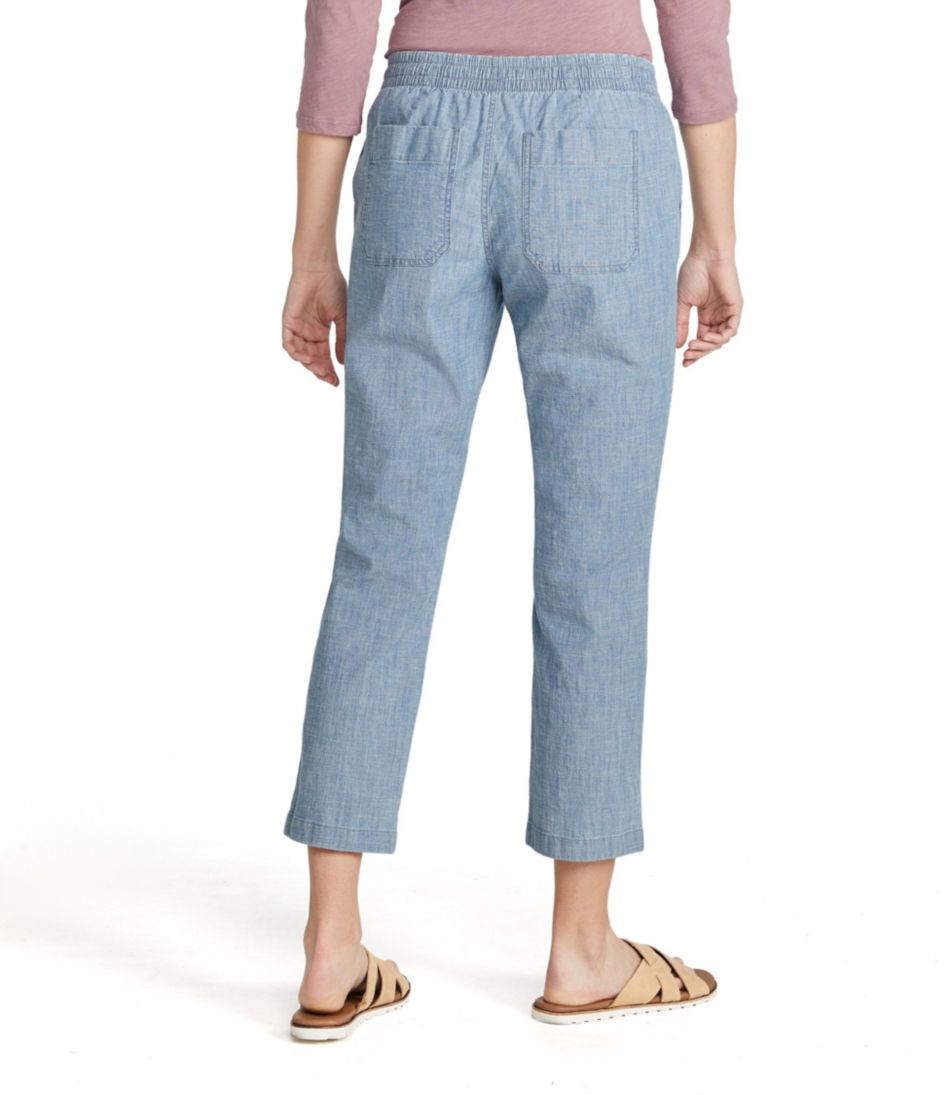 L.L.Bean Women's Lakewashed Pull-On Chinos, Mid-Rise Chambray Ankle Pants CLOTHING