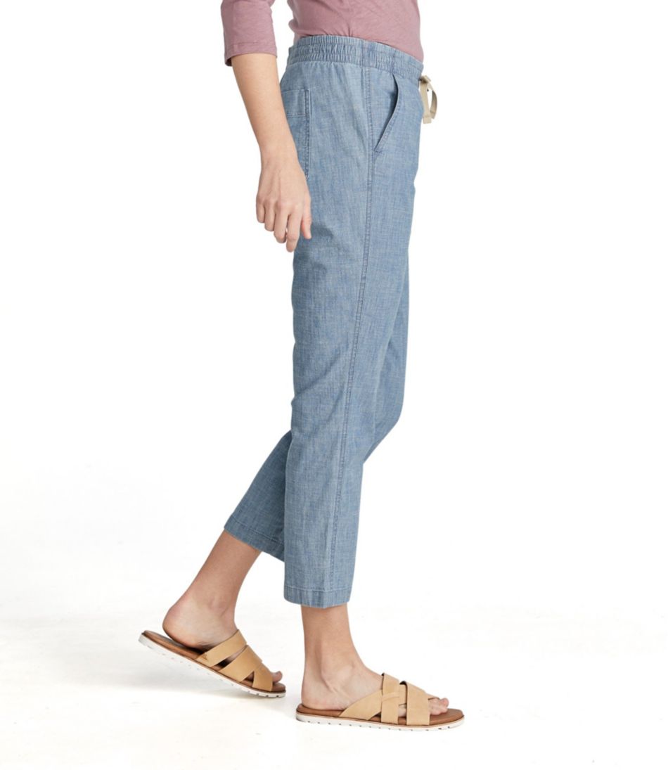 L.L.Bean Women's Lakewashed Pull-On Chinos, Mid-Rise Chambray Ankle Pants CLOTHING