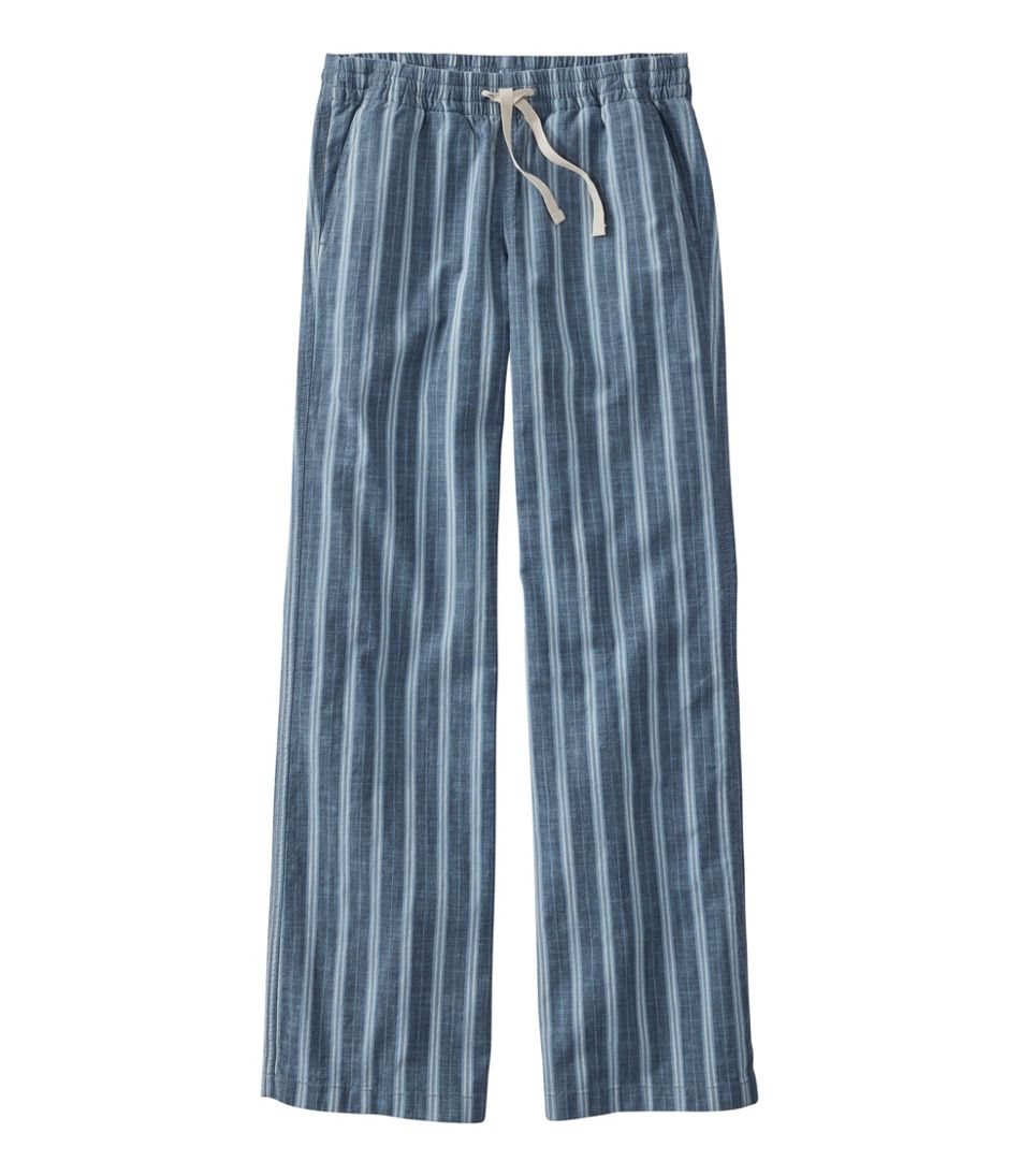 L.L.Bean Women's Lakewashed Pull-On Chinos, Mid-Rise Wide-Leg Stripe Chambray CLOTHING|SALE