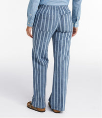 L.L.Bean Women's Lakewashed Pull-On Chinos, Mid-Rise Wide-Leg Stripe Chambray CLOTHING|SALE
