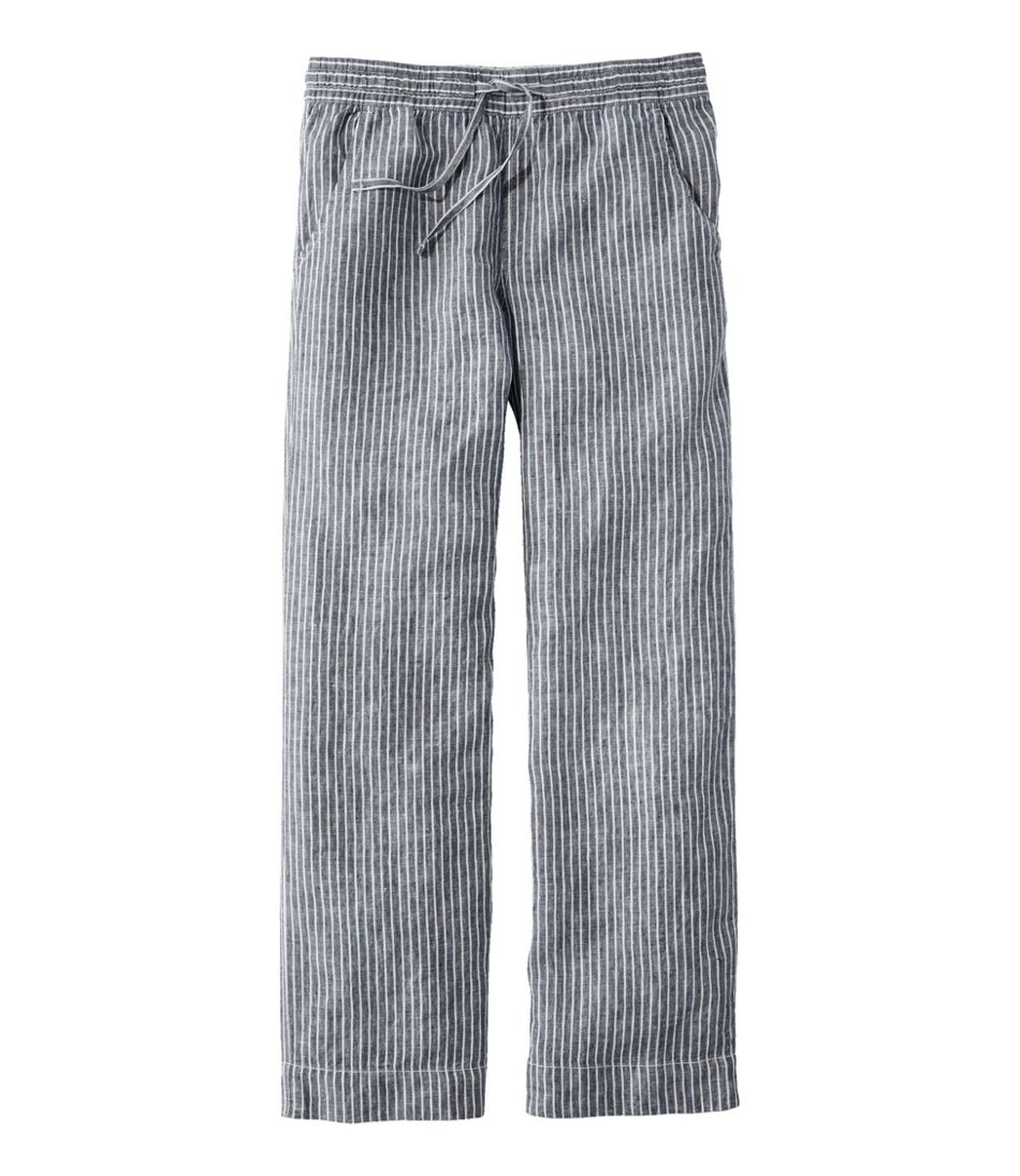L.L.Bean Women's Premium Washable Linen Pull-On Pants, Stripe CLOTHING|SALE