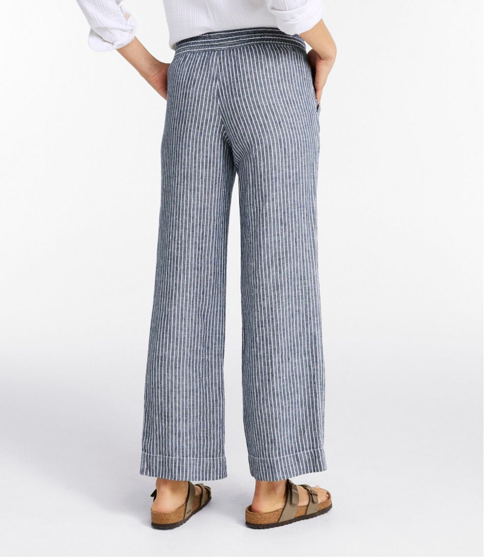 L.L.Bean Women's Premium Washable Linen Pull-On Pants, Stripe CLOTHING|SALE
