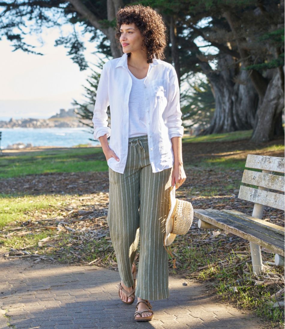 L.L.Bean Women's Premium Washable Linen Pull-On Pants, Stripe CLOTHING|SALE