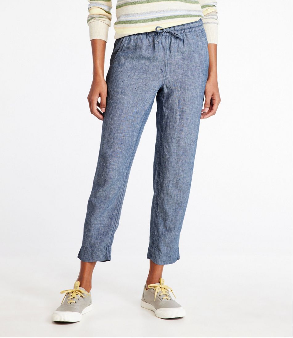 L.L.Bean Women's Premium Linen Pull-On Ankle Pants, Mid-Rise Tapered-Leg CLOTHING|SALE