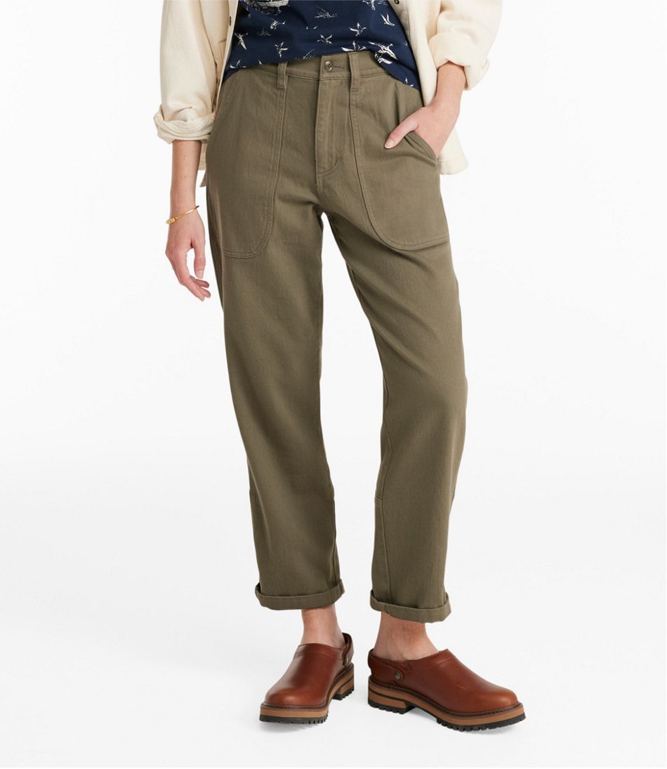 L.L.Bean Women's Signature Washed Cotton Barrel Pants, High-Rise Tapered Leg CLOTHING|SALE