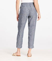 L.L.Bean Women's Premium Linen Pull-On Ankle Pants, Mid-Rise Tapered-Leg Stripe CLOTHING|SALE