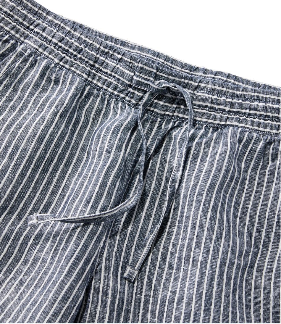 L.L.Bean Women's Premium Linen Pull-On Ankle Pants, Mid-Rise Tapered-Leg Stripe CLOTHING|SALE