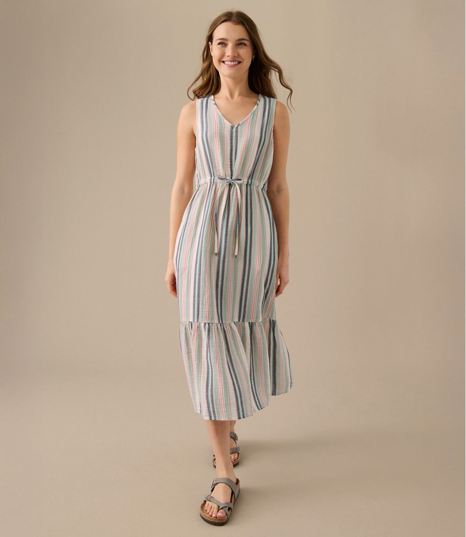 L.L.Bean Women's Cloud Gauze Midi Dress, Stripe CLOTHING