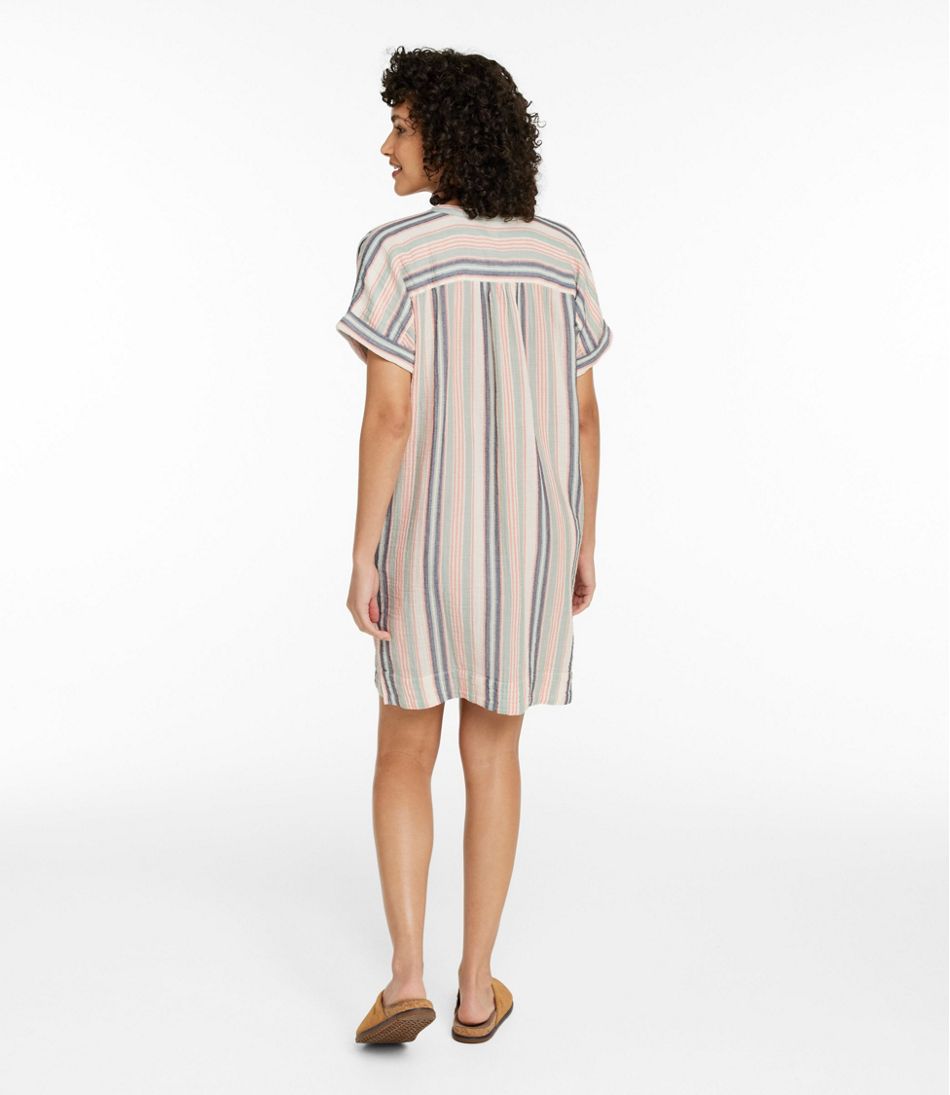 L.L.Bean Women's Cloud Gauze Short-Sleeve Shift Dress, Stripe CLOTHING